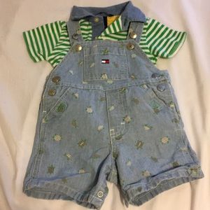 Tommy Hilfiger overall set polo turtles preppy boy